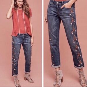 Anthro Embroidered Boyfriend Jeans
